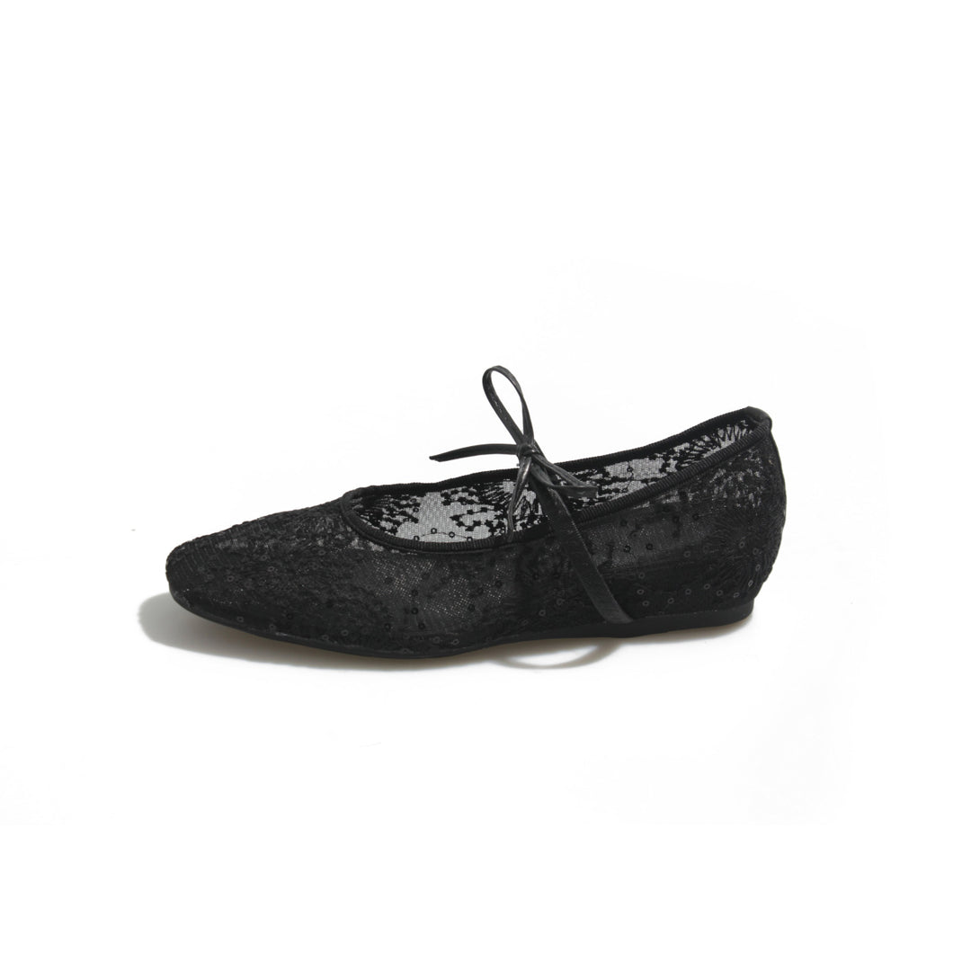 Damen Ballerinas mit zartem Spitzen-Design und eleganter Schleifenverzierung EB