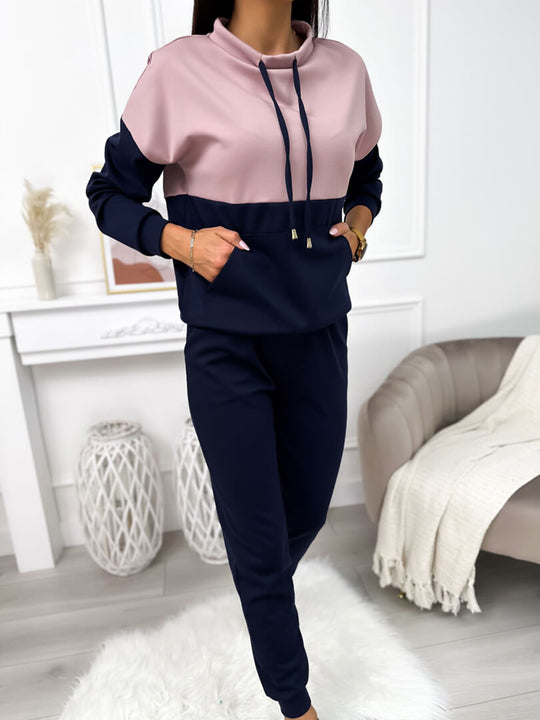 Damen Zweiteiliges Loungewear‑Set mit Stehkragen, Kängurutasche und schmaler Jogginghose EB