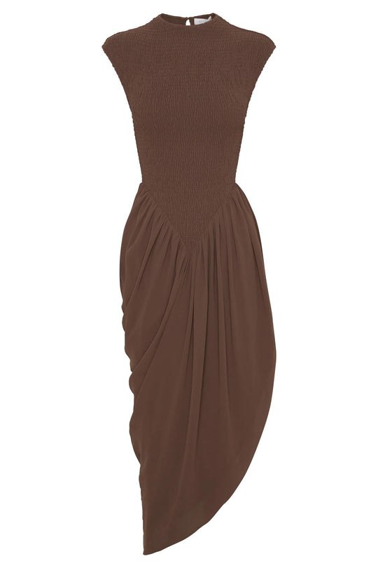 Damen Elegantes asymmetrisches Kleid mit strukturiertem Oberteil und fließendem Rock EB