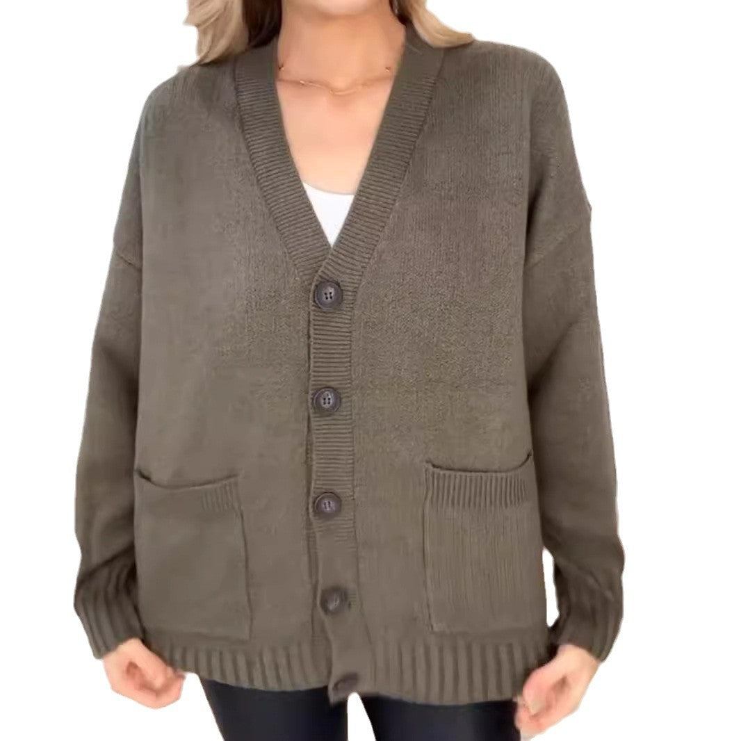 Damen Strickjacke mit Taschen und modernen Knöpfen EB
