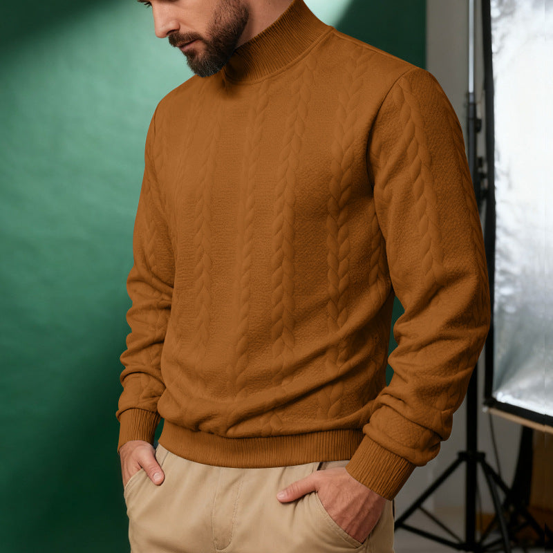 Herren nan Strickpullover mit Stehkragen, Zopfmuster, weichem Rippbündchen und Regular Fit EB