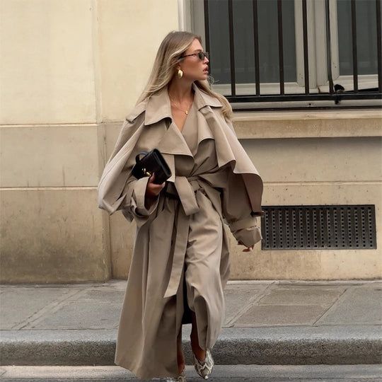 Damen Übergröße Trenchcoat mit voluminösen Ärmeln und taillierter Schnürung EB