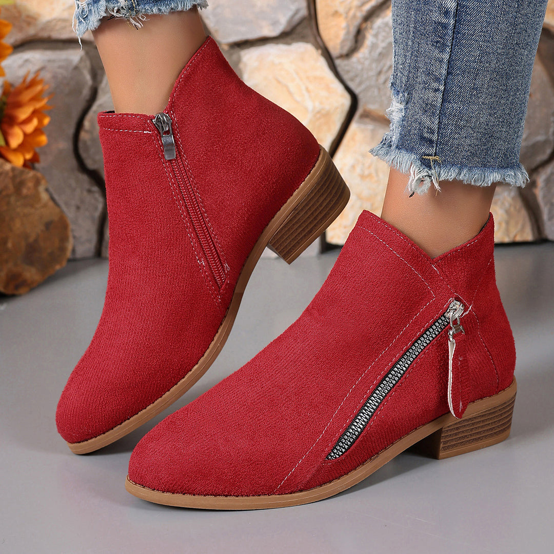 Damen elegante Stiefeletten mit modischer Reißverschluss-Applikation EB