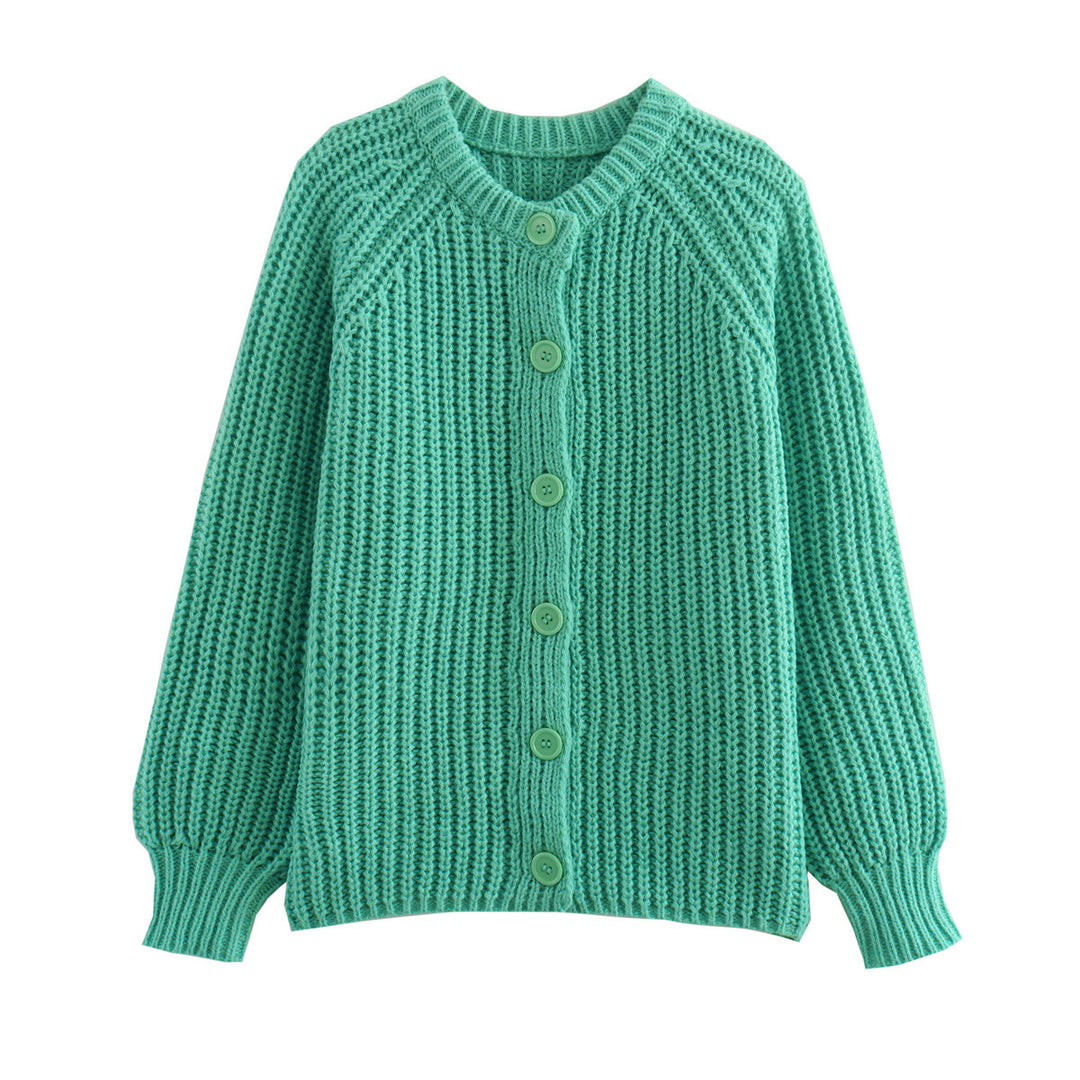 Damen elegante Strickjacke mit dekorativen Knöpfen und modernem Rippdesign EB