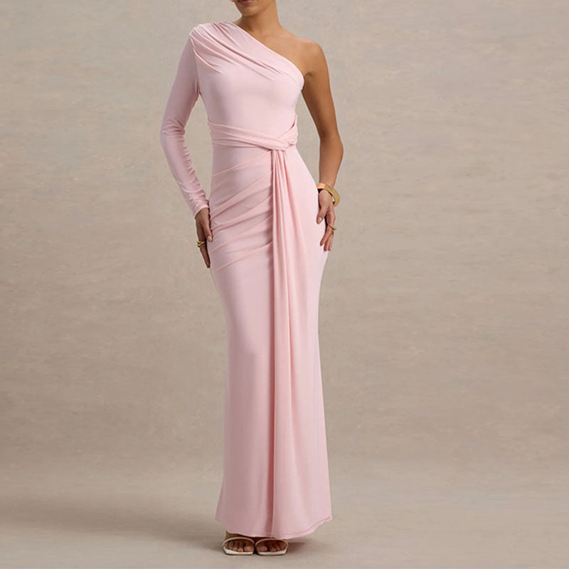 Damen Elegantes schulterfreies Maxikleid mit geschwungenem Rüschendesign EB