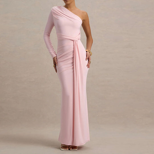 Damen Elegantes schulterfreies Maxikleid mit geschwungenem Rüschendesign EB