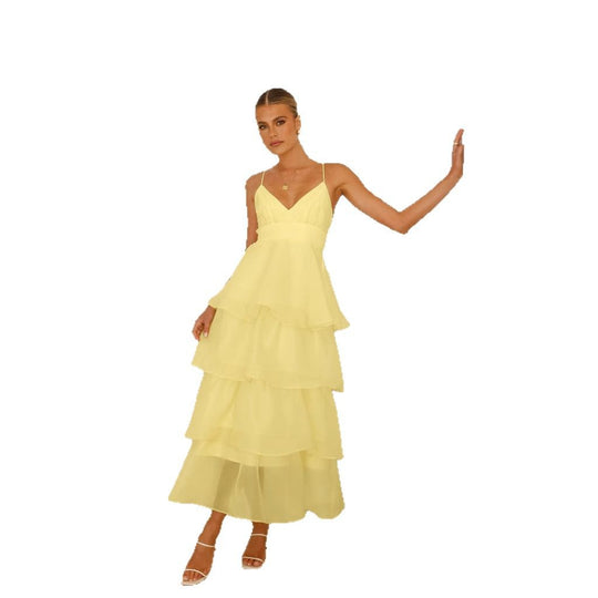 Damen Schwingendes Maxikleid mit luftigen Rüschenschichten EB