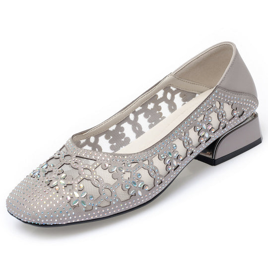 Damen Elegante Ballerinas mit funkelndem Strass und hochwertigem Lochdesign EB