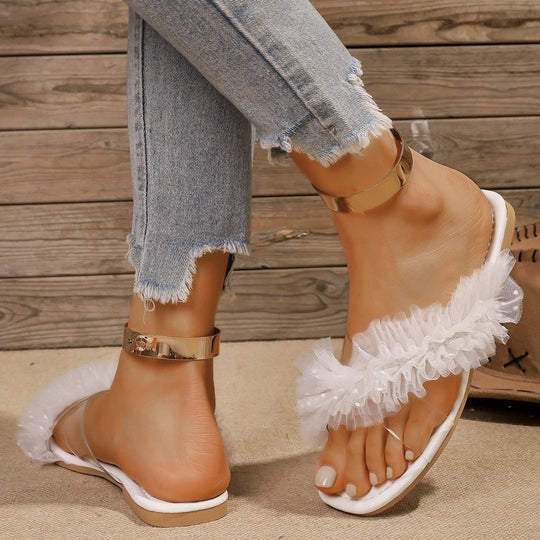 Damen modische Sandalen mit luxuriösem Feder-Detail und glamourösem Riemen EB