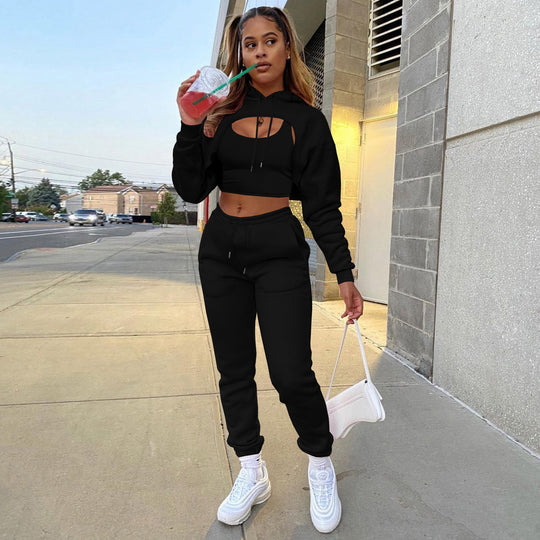 Damen Sportlicher Zweiteiler mit cropped Hoodie und bequemen Jogginghosen EB