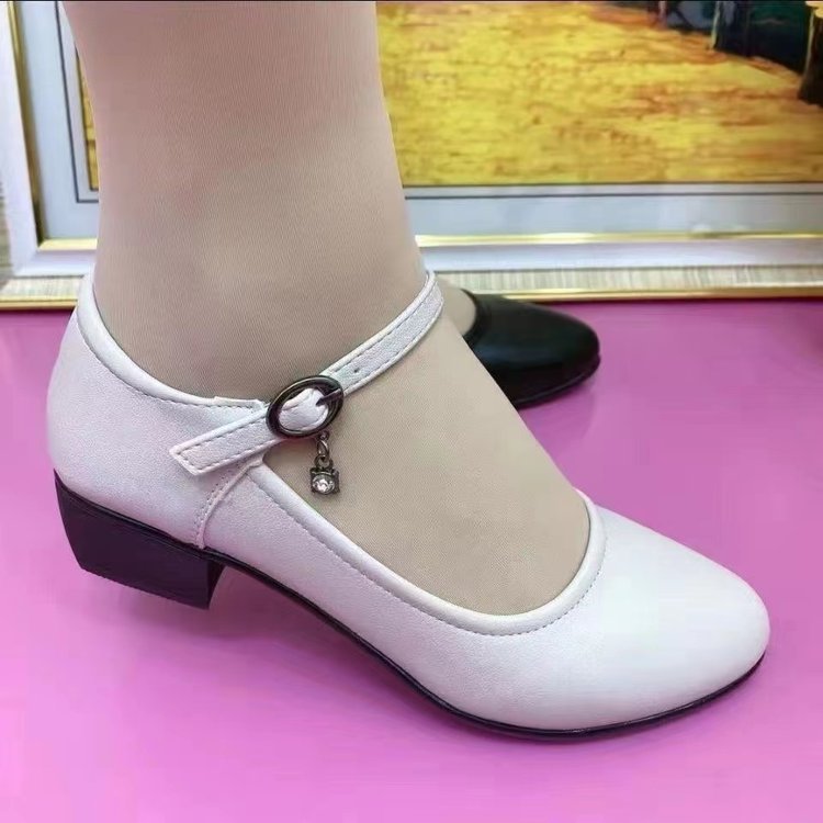 Damen elegante Ballerinas mit modischem Riemen und bequemem Blockabsatz EB