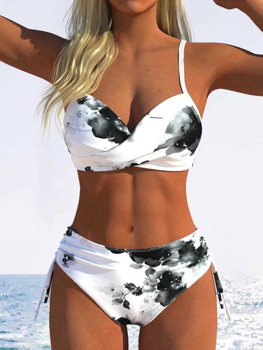 Damen Bikini-Set mit geometrischem Design und verstellbarem Bund EB