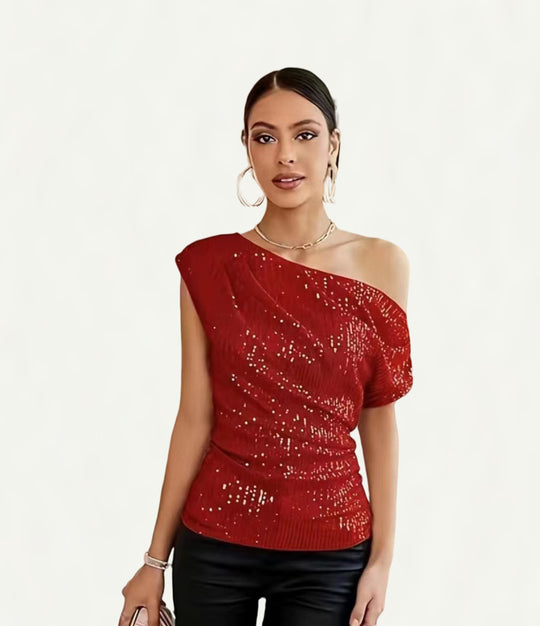 Damen Elegantes asymmetrisches Top mit Glitzerakzenten EB