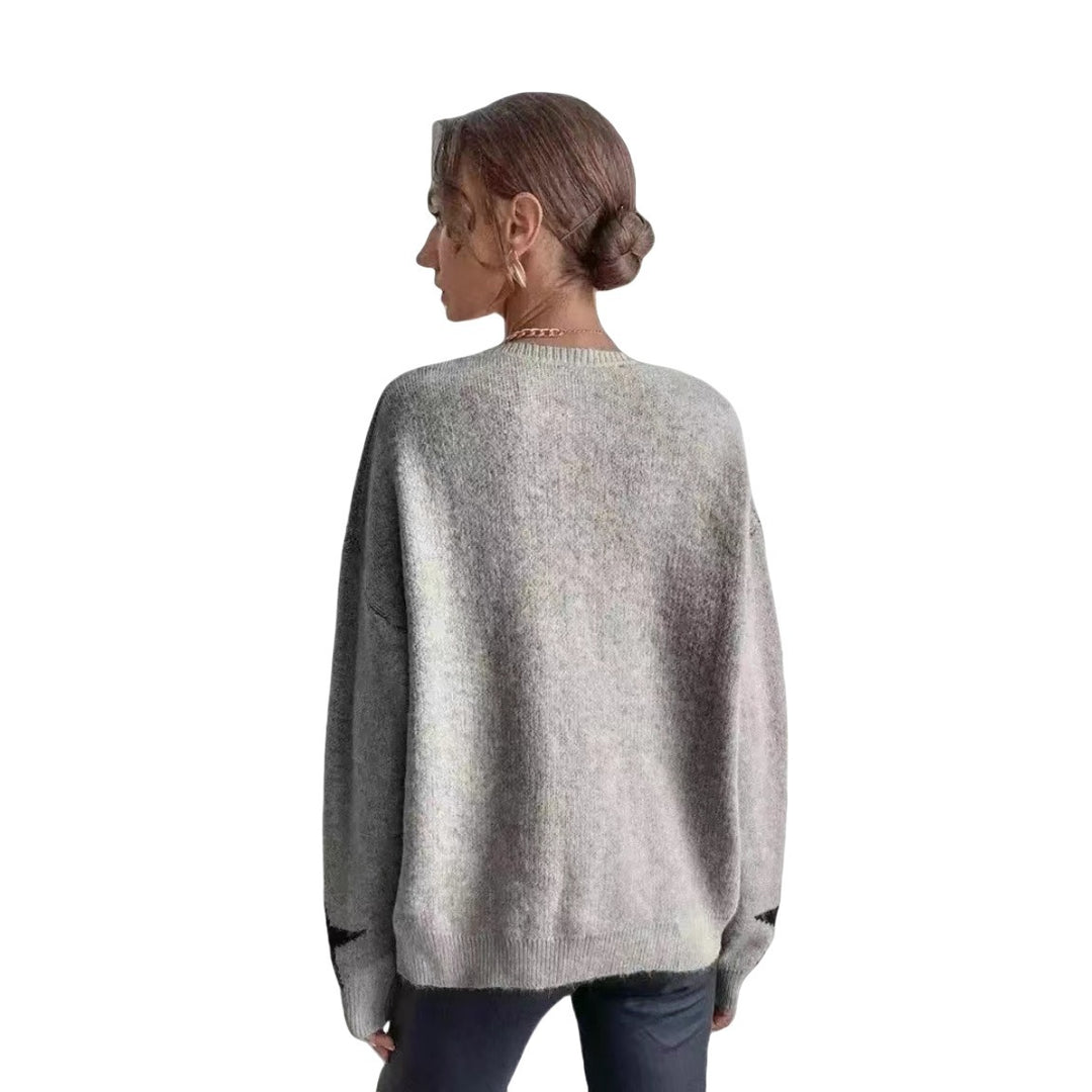 Damen Modischer Strickpullover mit Sternenmuster EB