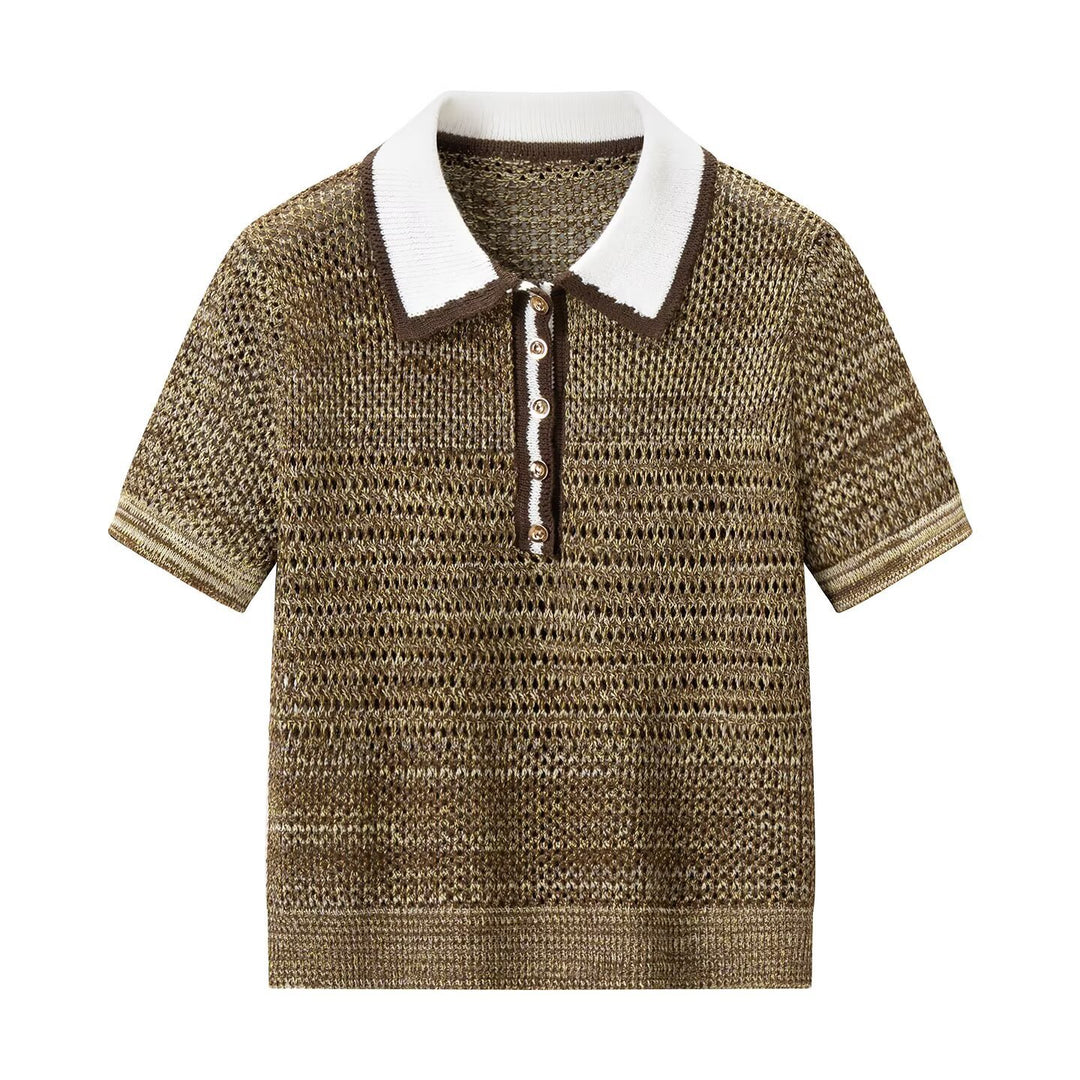 Damen Polo-Shirt mit dekorativem Strickmuster und klassischem Kragen EB