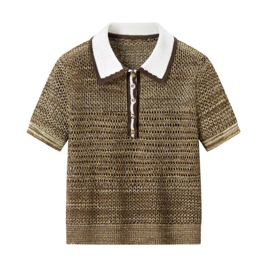 Damen Polo-Shirt mit dekorativem Strickmuster und klassischem Kragen EB