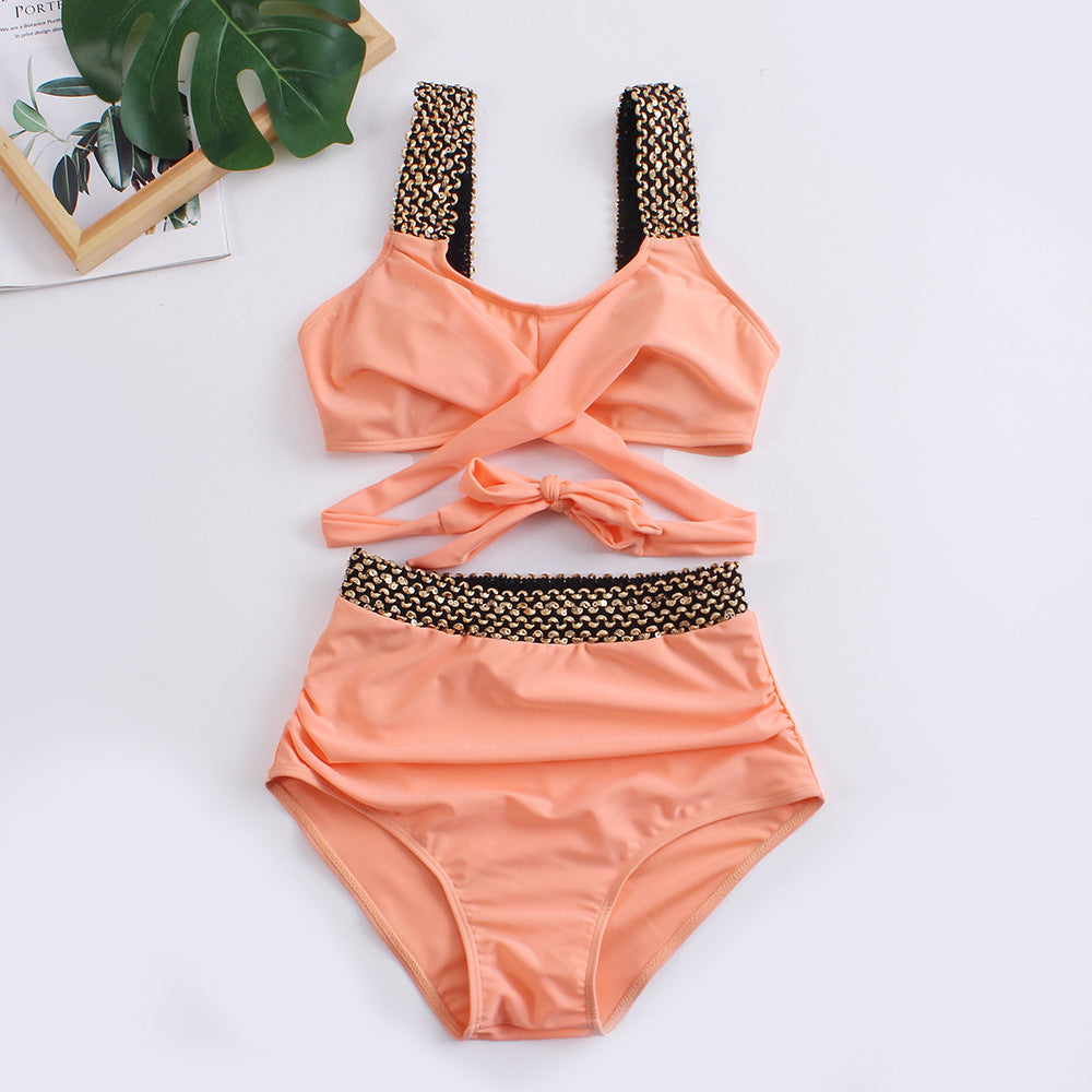Damen Hochtailliertes Bikini-Set mit stilvollem Wickel-Oberteil EB