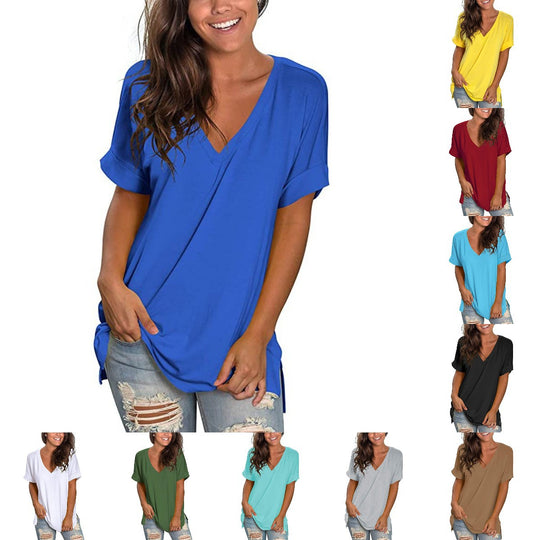 Damen Freizeit V-Ausschnitt T-Shirt EB