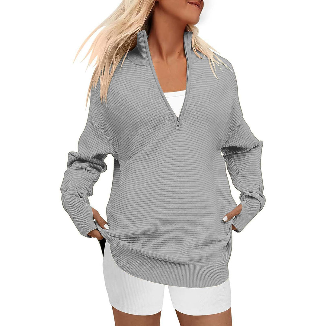 Damen Oversized Pullover mit Stehkragen und Reißverschluss EB