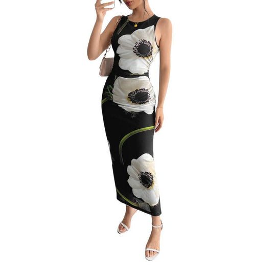 Damen Maxikleid mit floraler Druckgestaltung und figurbetontem Schnitt EB