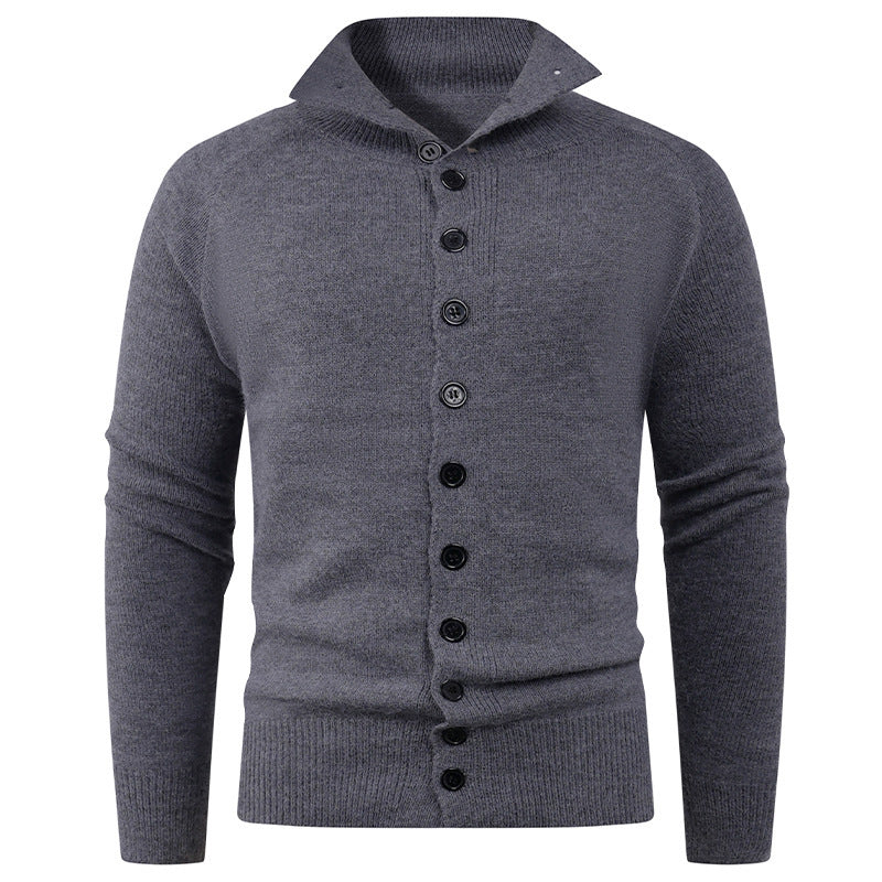 Herren Strickpullover mit hohem Kragen und Knopfverschluss EB
