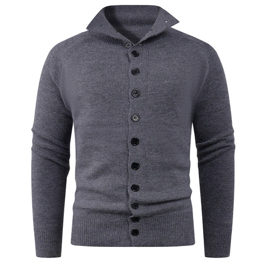 Herren Strickpullover mit hohem Kragen und Knopfverschluss EB