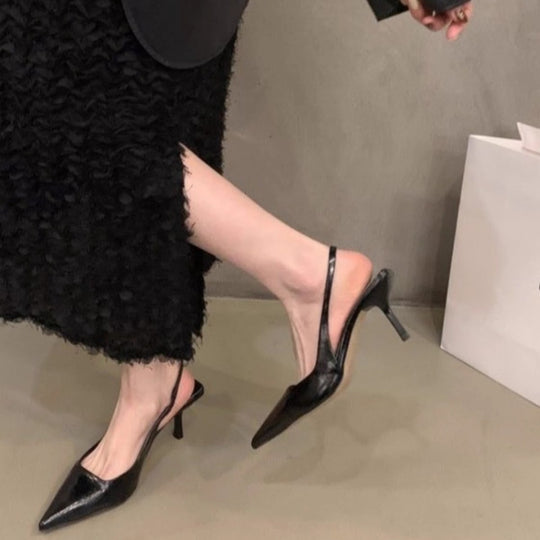 Damen spitze Slingback-Pumps mit elegantem Metallic-Finish EB