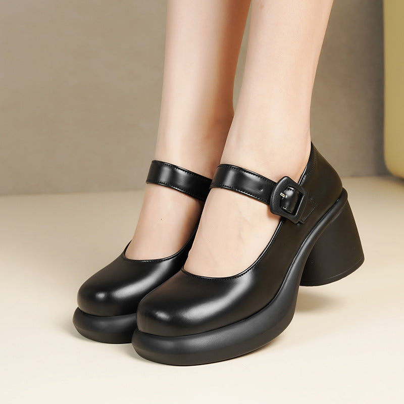Damen Mary Jane Schuhe mit modischem Riemen und komfortablem Blockabsatz EB