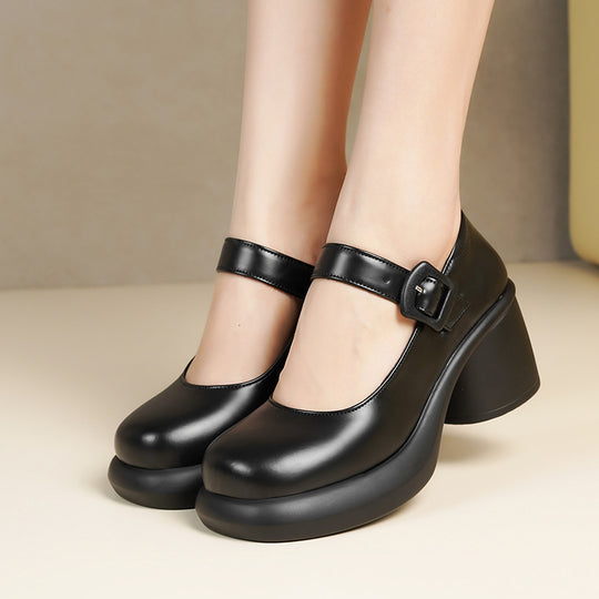 Damen Mary Jane Schuhe mit modischem Riemen und komfortablem Blockabsatz EB