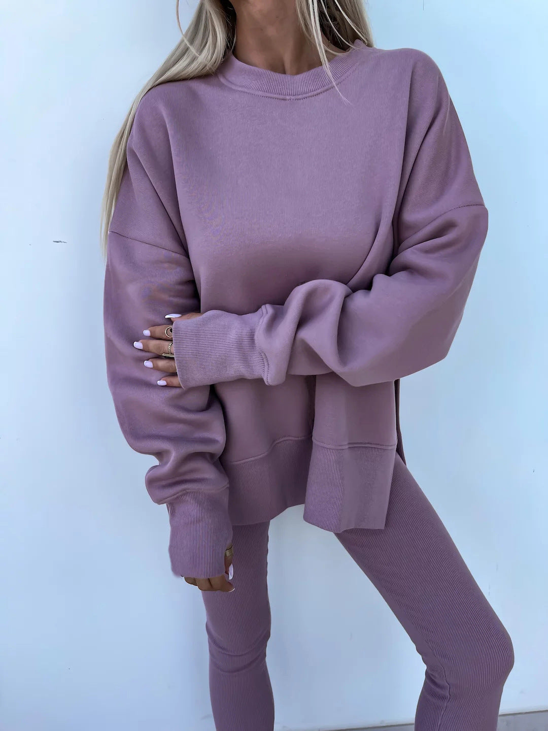 Damen Sportlicher Freizeitanzug mit oversized Sweatshirt und enganliegenden Leggings EB