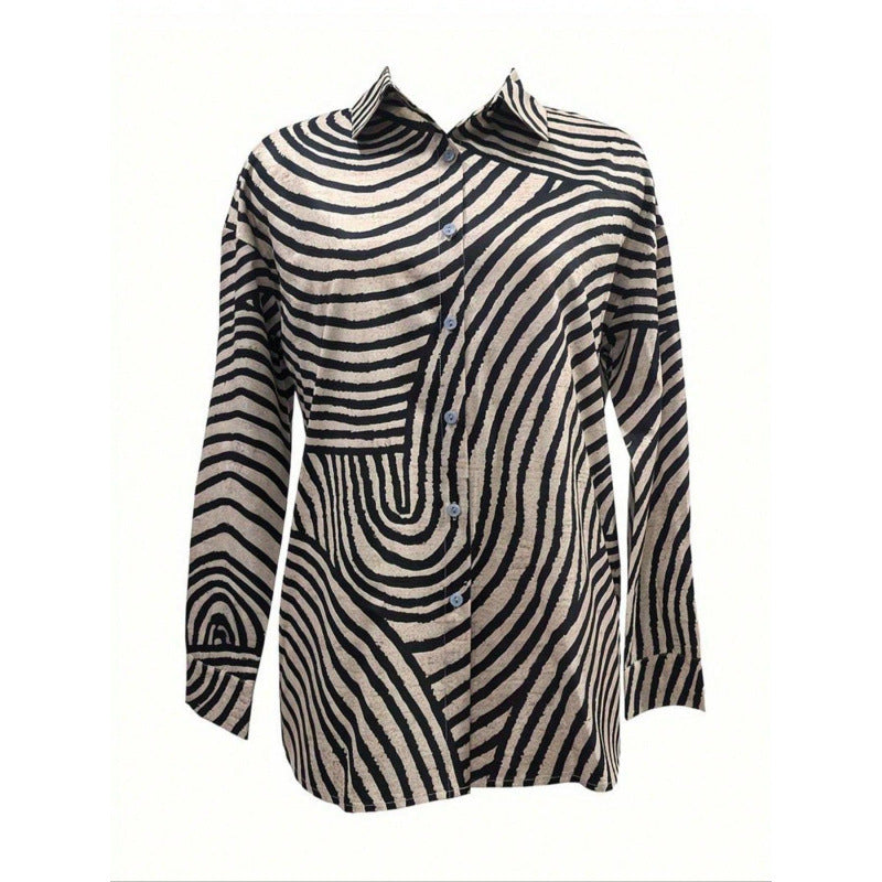 Damen modernes Hemdblusenshirt mit grafischem Muster EB
