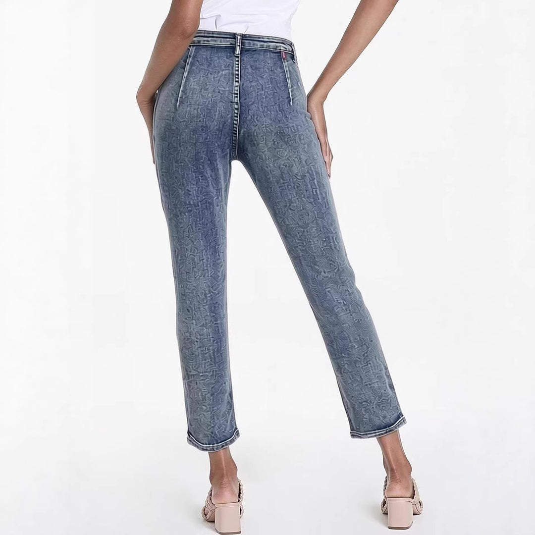 Damen Slim-Fit Jeans mit modernem Used-Effekt und hoher Taille EB
