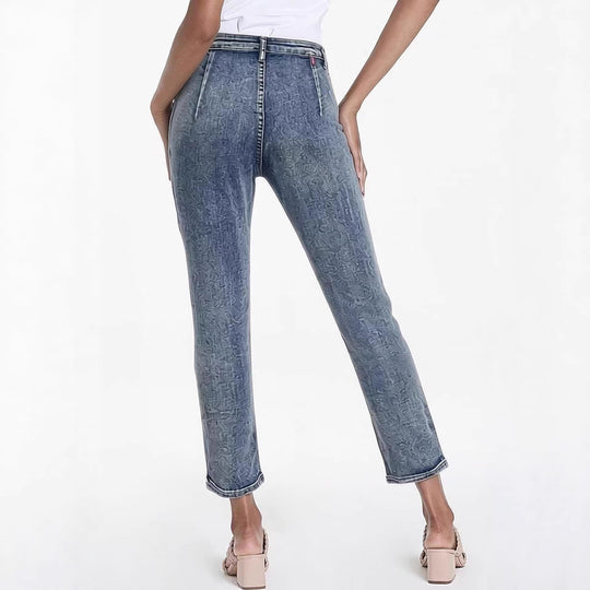 Damen Slim-Fit Jeans mit modernem Used-Effekt und hoher Taille EB