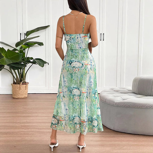 Damen Maxikleid mit zartem floralem Muster und verstellbaren Spaghettiträgern EB