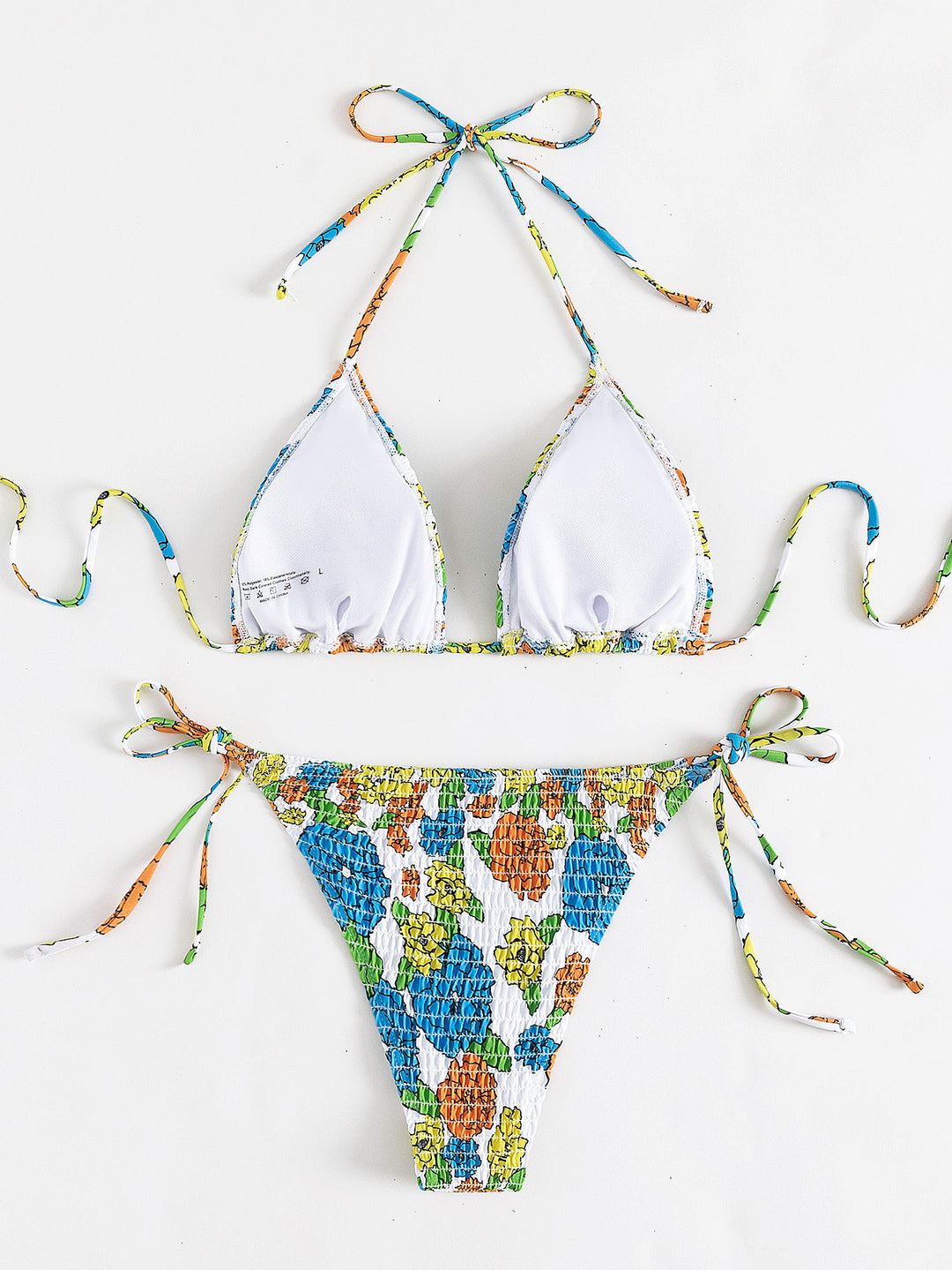 Damen Bunt bedrucktes Triangel-Bikini-Set mit raffinierten Bindebändern EB