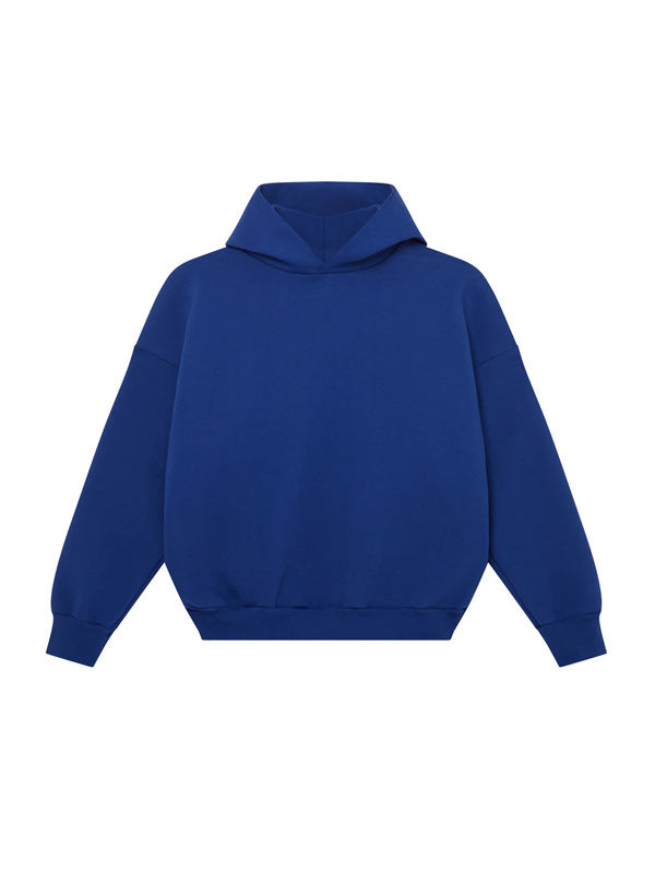 Unisex minimalistischer Kapuzenpullover ohne Kängurutasche mit überschnittener Schulter und geripptem Saum EB
