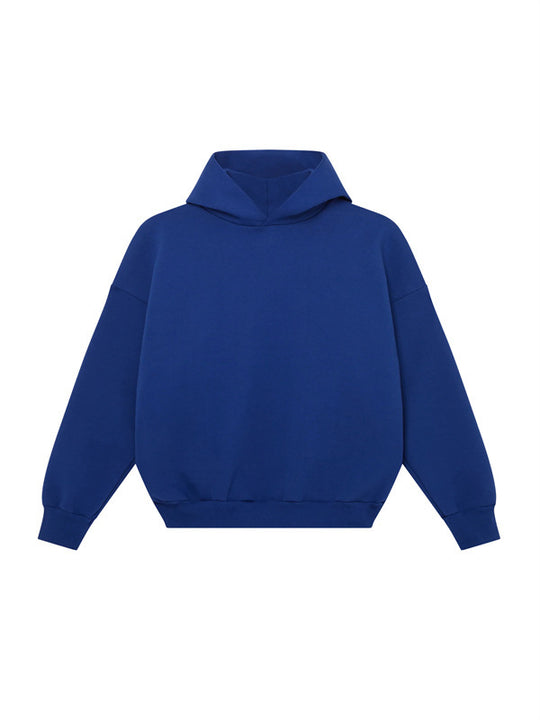 Unisex minimalistischer Kapuzenpullover ohne Kängurutasche mit überschnittener Schulter und geripptem Saum EB