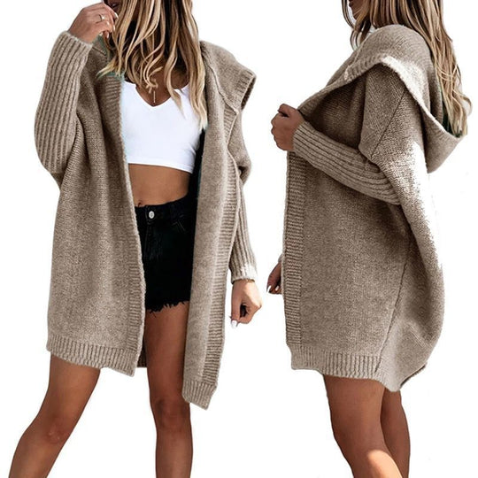Damen Strickcardigan mit lässigem Schnitt und großzügiger Kapuze EB