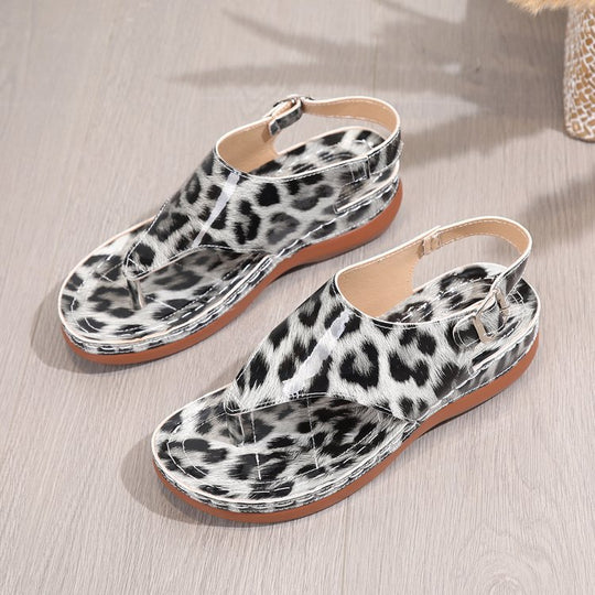 Damen Komfort-Sandaletten mit elegantem Leopardenmuster und verstellbarem Riemendesign EB