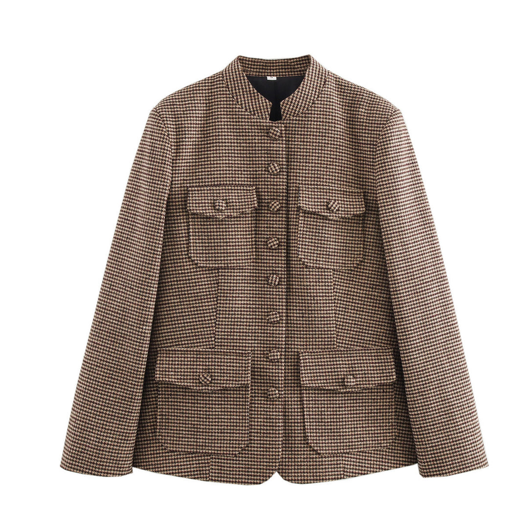 Damen Modische Jacke mit strukturierter Stoffoberfläche und praktischen Taschen EB