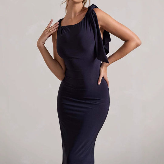 Damen Elegantes Maxikleid mit asymmetrischem Träger und figurbetontem Schnitt EB