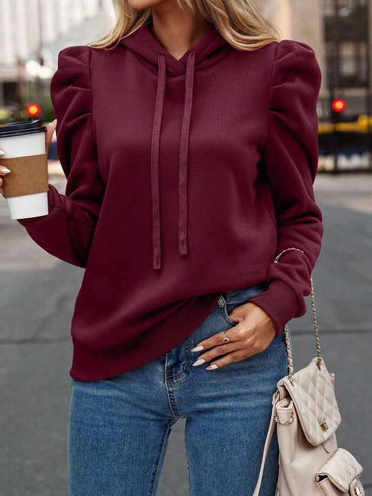 Damen lässiger Kapuzenpullover mit Puffärmeln EB