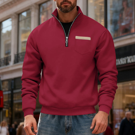 Herren nan Sweatshirt mit halbem Reißverschluss Stehkragen und Brusttasche EB