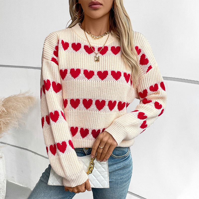 Damen kuscheliger Pullover mit Herzchenmuster EB