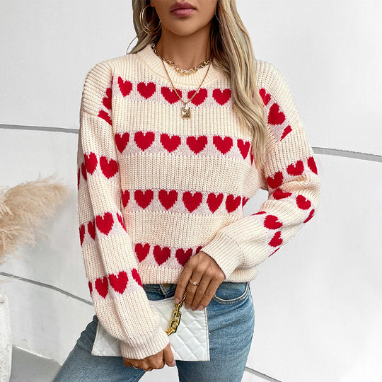 Damen kuscheliger Pullover mit Herzchenmuster EB