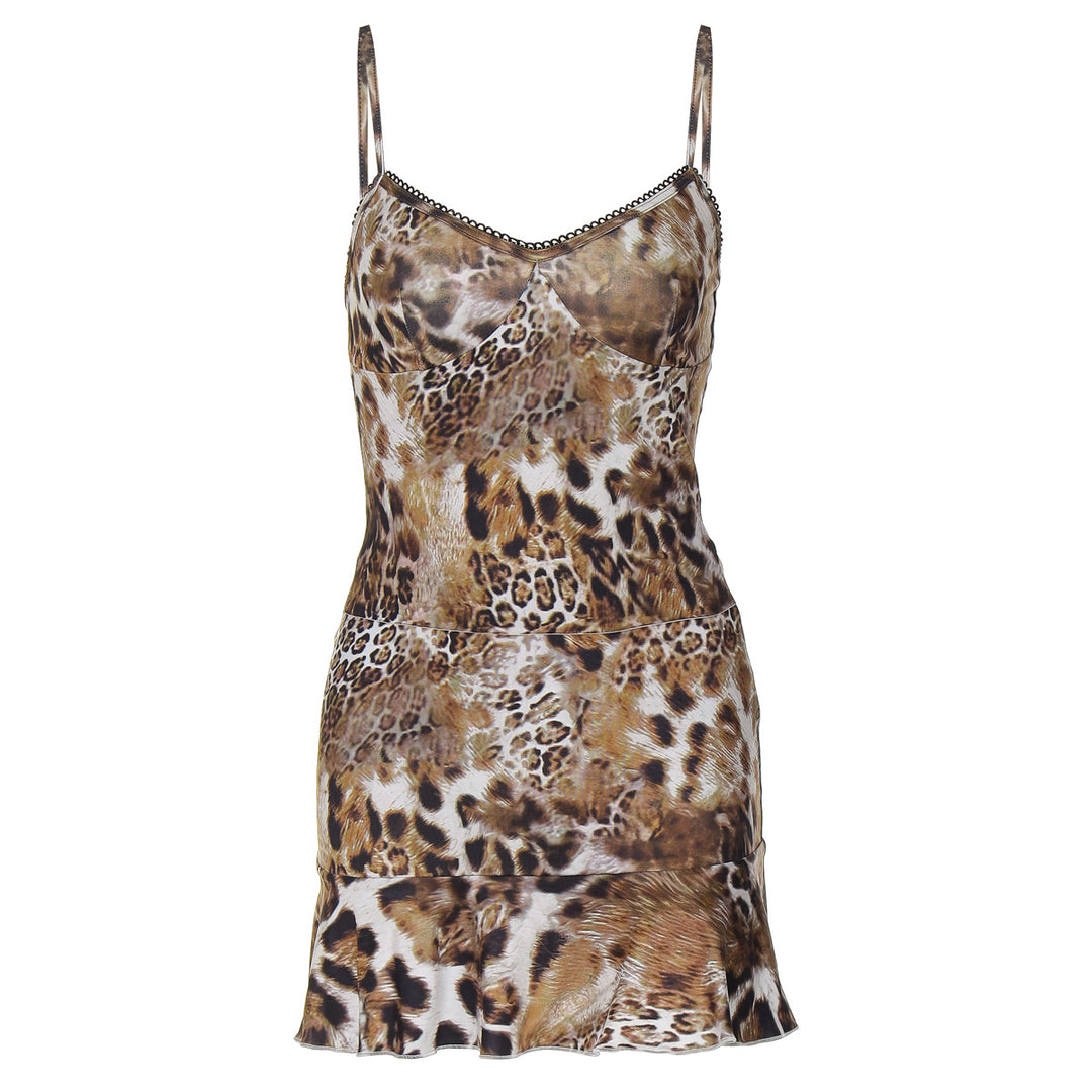 Damen Minikleid mit aufregendem Leopardenmuster und Spitzenbesatz EB