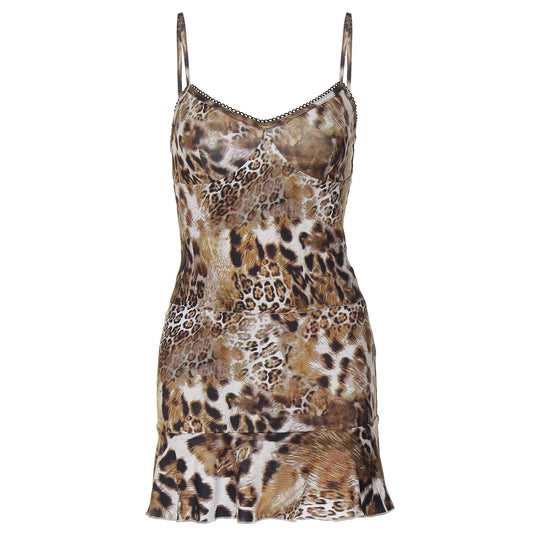 Damen Minikleid mit aufregendem Leopardenmuster und Spitzenbesatz EB