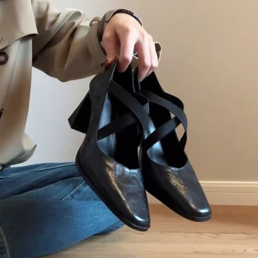 Damen elegante Pumps mit elastischen Kreuzriemen EB