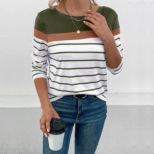 Damen Langarmshirt mit modischem Streifenmuster und farblich abgesetztem Oberteil EB