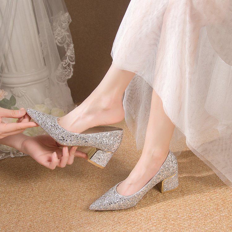 Damen Glitzernde Blockabsatz-Pumps mit funkelndem Design EB